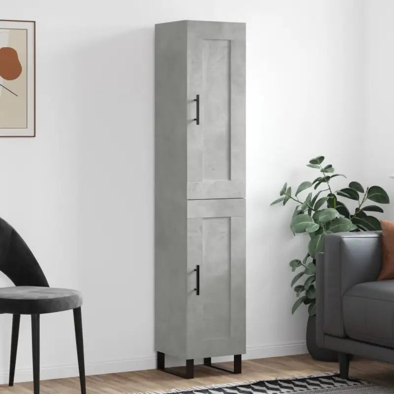 Trendy hoge kast van bewerkt hout met duurzame en stabiele kwaliteit - Betongrijs / 1 / 1 houten deur - Dressoirs &