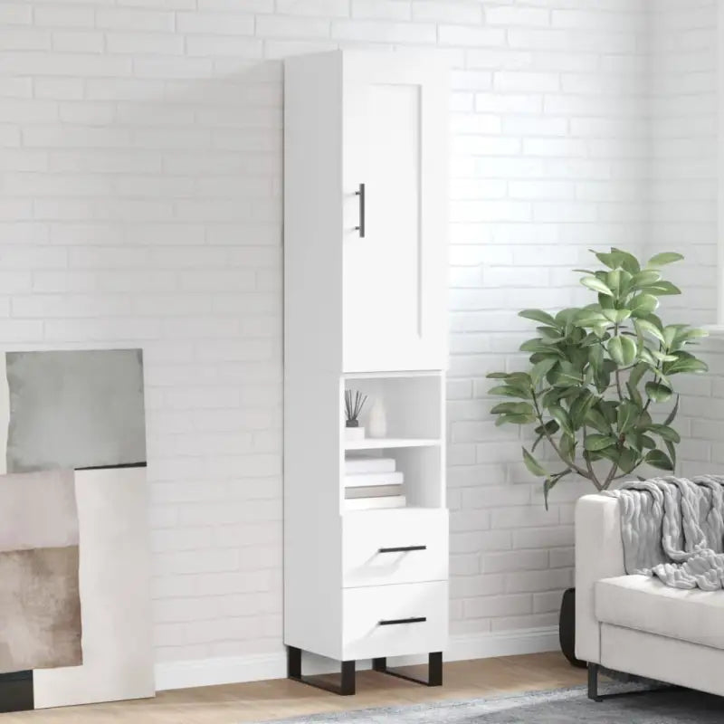 Trendy hoge kast van bewerkt hout met duurzame en stabiele kwaliteit - Wit / 1 / 2 lades 2 schappen - Dressoirs &