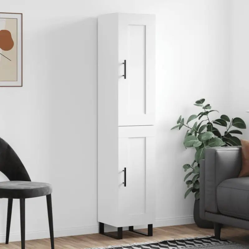 Trendy hoge kast van bewerkt hout met duurzame en stabiele kwaliteit - Wit / 1 / 1 houten deur - Dressoirs &