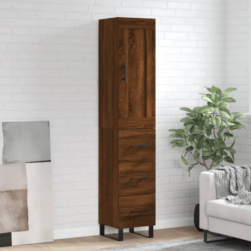 Trendy hoge kast van bewerkt hout met duurzame en stabiele kwaliteit - bruin eikenkleur / 1 / 3 lades - Dressoirs &