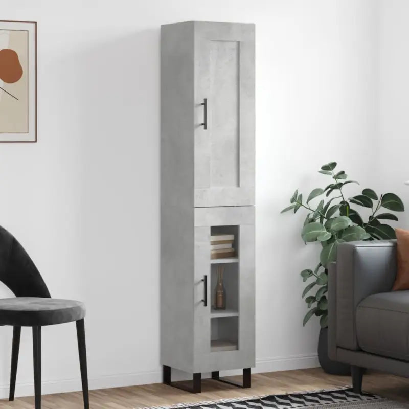 Trendy hoge kast van bewerkt hout met duurzame en stabiele kwaliteit - Betongrijs / 1 / 1 glazen deur - Dressoirs &