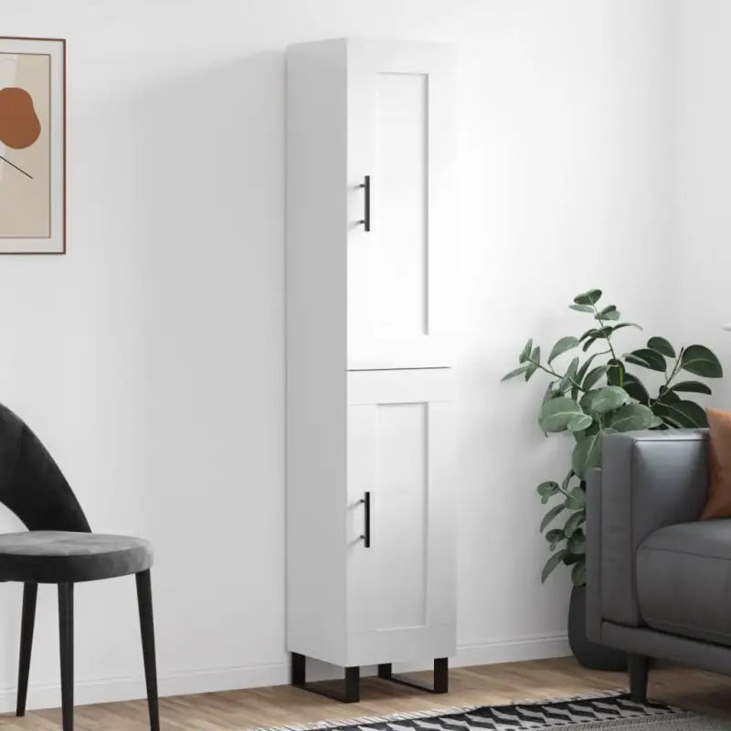Trendy hoge kast van bewerkt hout met duurzame en stabiele kwaliteit - Hoogglans wit / 1 / 1 houten deur - Dressoirs &