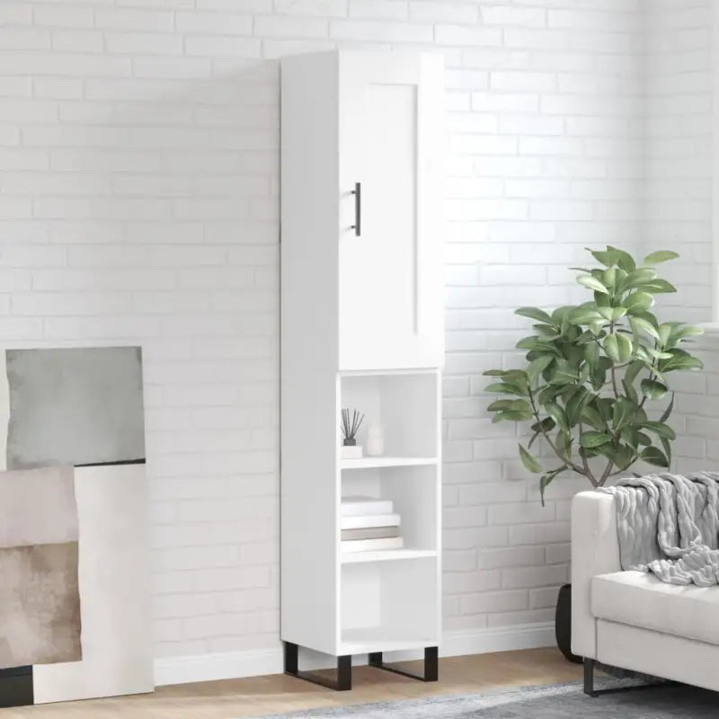 Trendy hoge kast van bewerkt hout met duurzame en stabiele kwaliteit - Hoogglans wit / 1 / 3 schappen - Dressoirs &