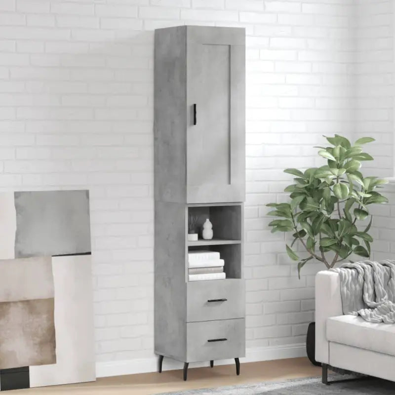 Trendy hoge kast van bewerkt hout met duurzame kwaliteit - Betongrijs / 1 / 2 lades 2 schappen - Dressoirs &
