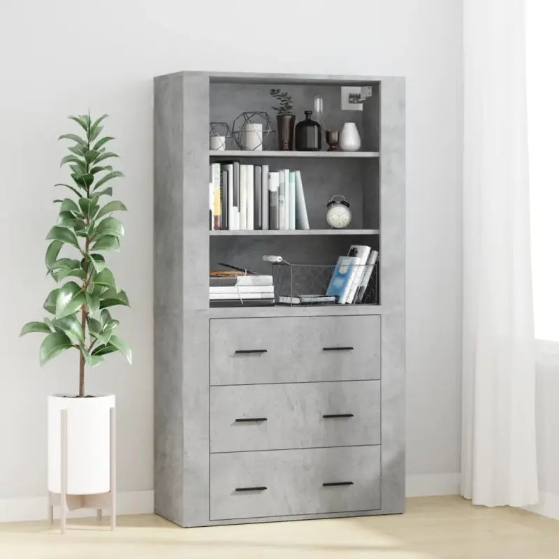 Trendy hoge kast van bewerkt hout met duurzame kwaliteit - Betongrijs / 1 - Dressoirs & buffetkasten