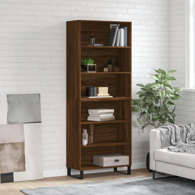 Trendy hoge kast van bewerkt hout met duurzame kwaliteit - bruin eikenkleur / 1 / 3 schappen - Dressoirs & buffetkasten