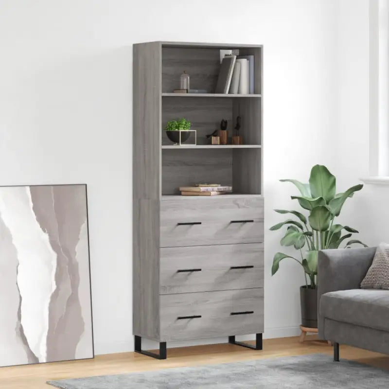 Trendy hoge kast van bewerkt hout met duurzame kwaliteit - Grijs sonoma / 1 / 3 lades - Dressoirs & buffetkasten