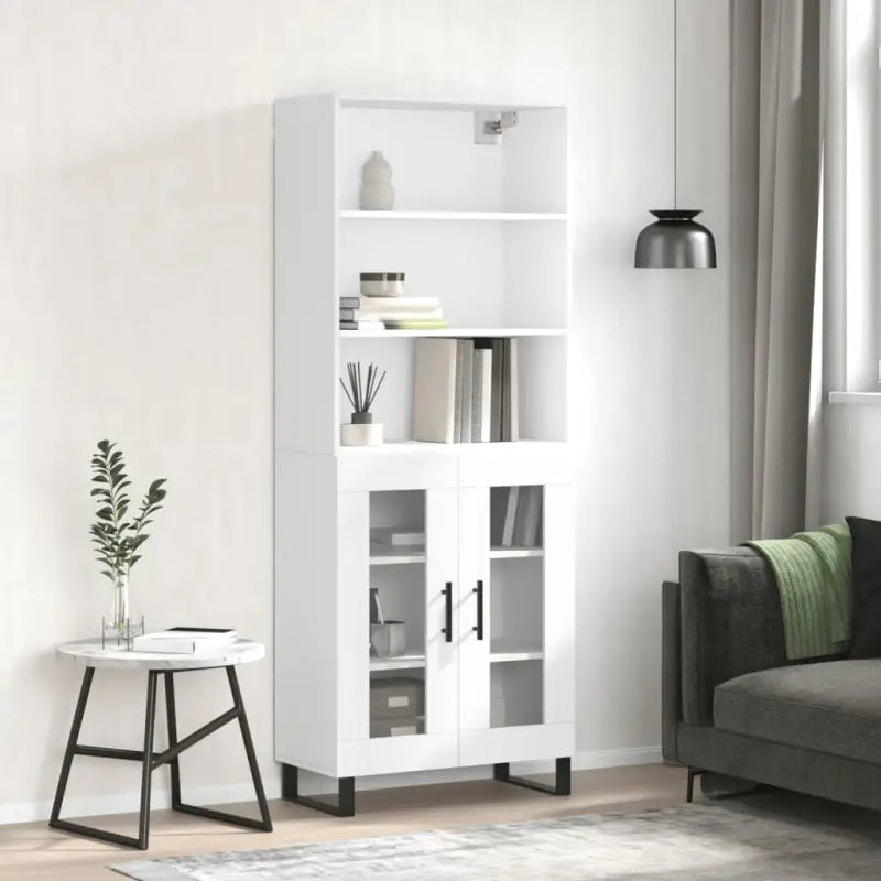Trendy hoge kast van bewerkt hout met duurzame kwaliteit - Wit / 1 / 2 glazen deuren - Dressoirs & buffetkasten