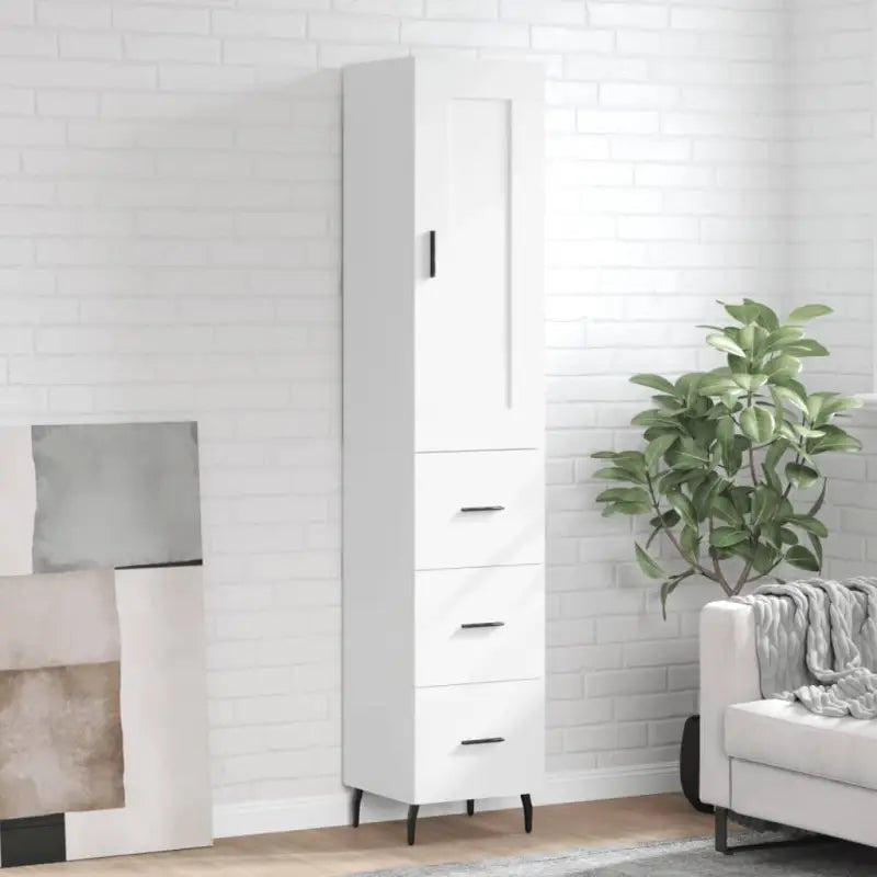 Trendy hoge kast van bewerkt hout met duurzame kwaliteit - Wit / 1 / 3 lades - Dressoirs & buffetkasten