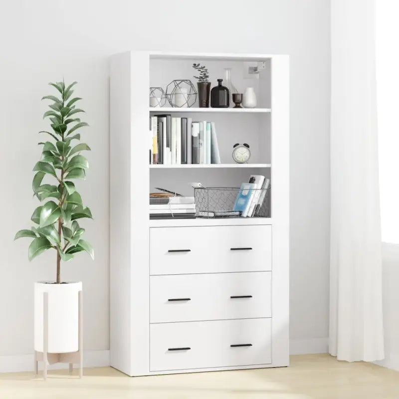 Trendy hoge kast van bewerkt hout met duurzame kwaliteit - Wit / 1 - Dressoirs & buffetkasten