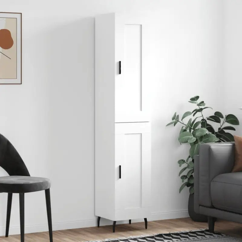 Trendy hoge kast van bewerkt hout met duurzame kwaliteit - Wit / 1 / 1 houten deur - Dressoirs & buffetkasten