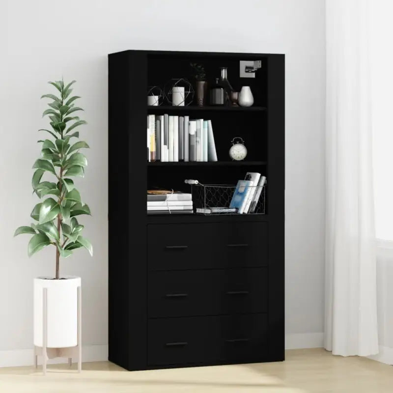 Trendy hoge kast van bewerkt hout met duurzame kwaliteit - Zwart / 1 - Dressoirs & buffetkasten