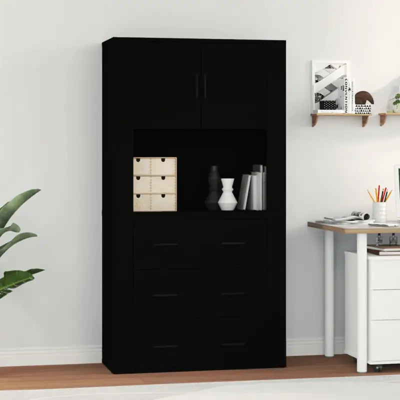 Trendy hoge kast van bewerkt hout met unieke charme en duurzaamheid - Zwart / 1 - Dressoirs & buffetkasten