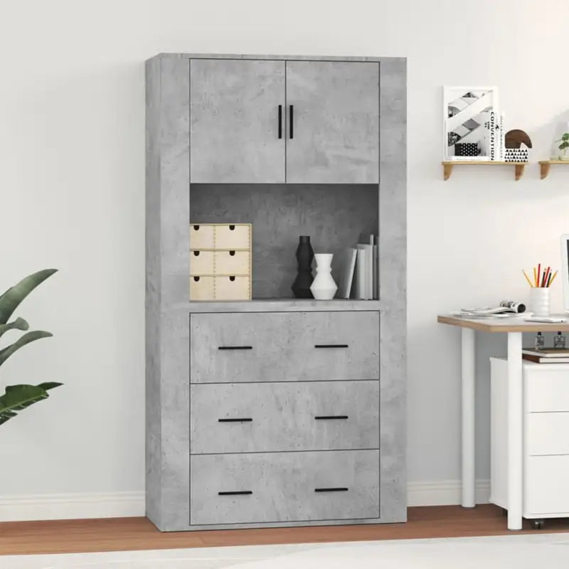 Trendy hoge kast van bewerkt hout met unieke charme en duurzaamheid - Betongrijs / 1 - Dressoirs & buffetkasten