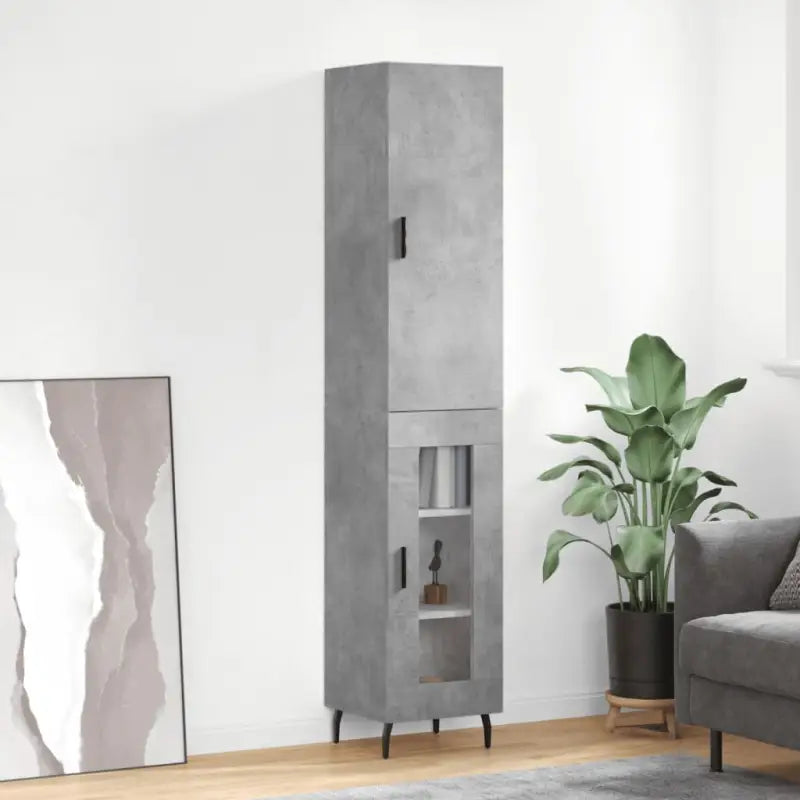 Trendy hoge kast van bewerkt hout voor een uniek interieur - Betongrijs / 1 / 1 glazen deur - Dressoirs & buffetkasten