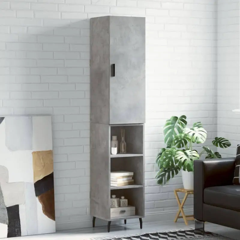 Trendy hoge kast van bewerkt hout voor een uniek interieur - Betongrijs / 1 / 1 deur - Dressoirs & buffetkasten