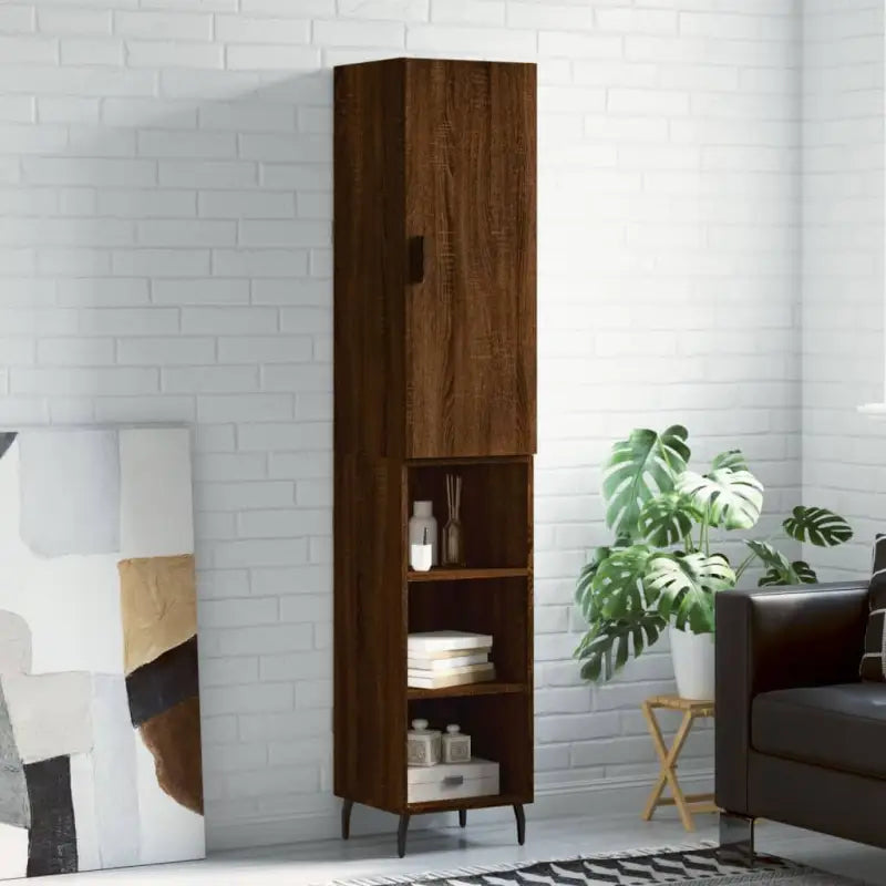 Trendy hoge kast van bewerkt hout voor een uniek interieur - bruin eikenkleur / 1 / 3 schappen - Dressoirs &
