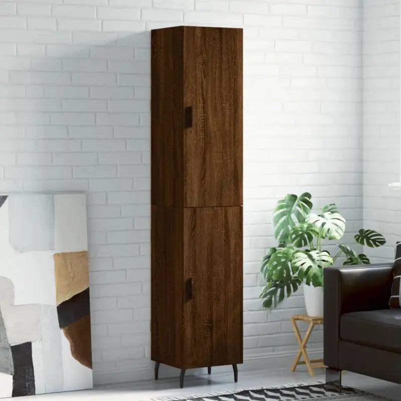 Trendy hoge kast van bewerkt hout voor een uniek interieur - bruin eikenkleur / 1 / 1 deur - Dressoirs & buffetkasten