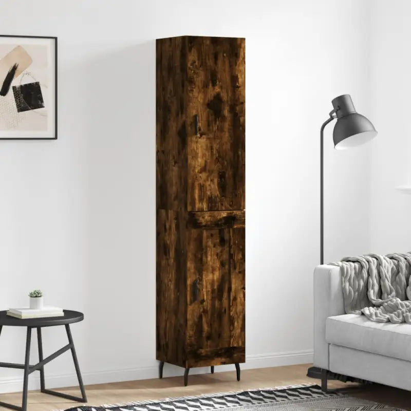 Trendy hoge kast van bewerkt hout voor een uniek interieur - Gerookt eiken / 1 / 1 houten deur - Dressoirs &
