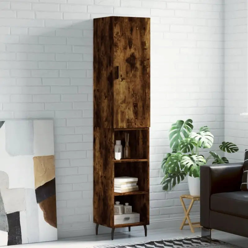 Trendy hoge kast van bewerkt hout voor een uniek interieur - Gerookt eiken / 1 / 3 schappen - Dressoirs & buffetkasten