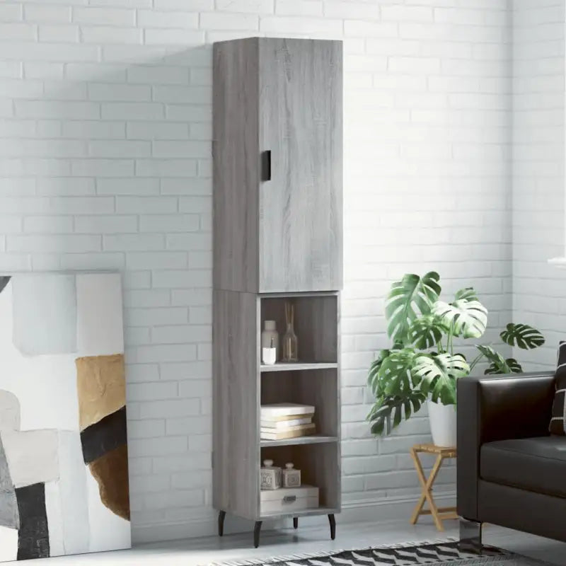 Trendy hoge kast van bewerkt hout voor een uniek interieur - Grijs sonoma / 1 / 3 schappen - Dressoirs & buffetkasten