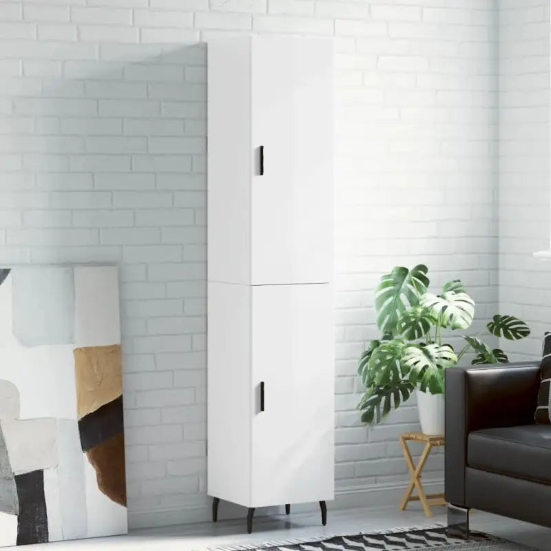 Trendy hoge kast van bewerkt hout voor een uniek interieur - Hoogglans wit / 1 / 1 deur - Dressoirs & buffetkasten