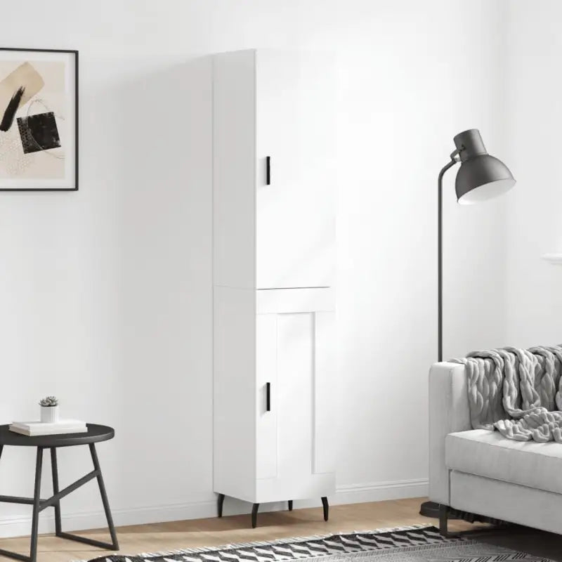 Trendy hoge kast van bewerkt hout voor een uniek interieur - Hoogglans wit / 1 / 1 houten deur - Dressoirs &
