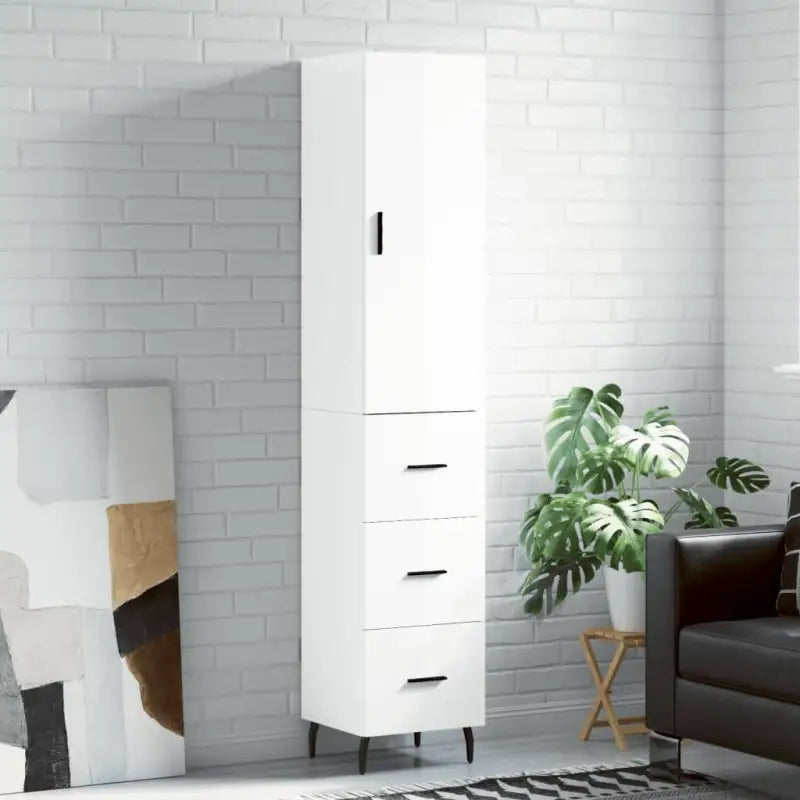 Trendy hoge kast van bewerkt hout voor een uniek interieur - Hoogglans wit / 1 / 3 lades - Dressoirs & buffetkasten