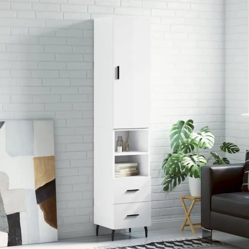 Trendy hoge kast van bewerkt hout voor een uniek interieur - Hoogglans wit / 1 / 2 lades 2 schappen - Dressoirs &