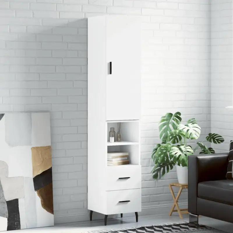 Trendy hoge kast van bewerkt hout voor een uniek interieur - Wit / 1 / 2 lades 2 schappen - Dressoirs & buffetkasten