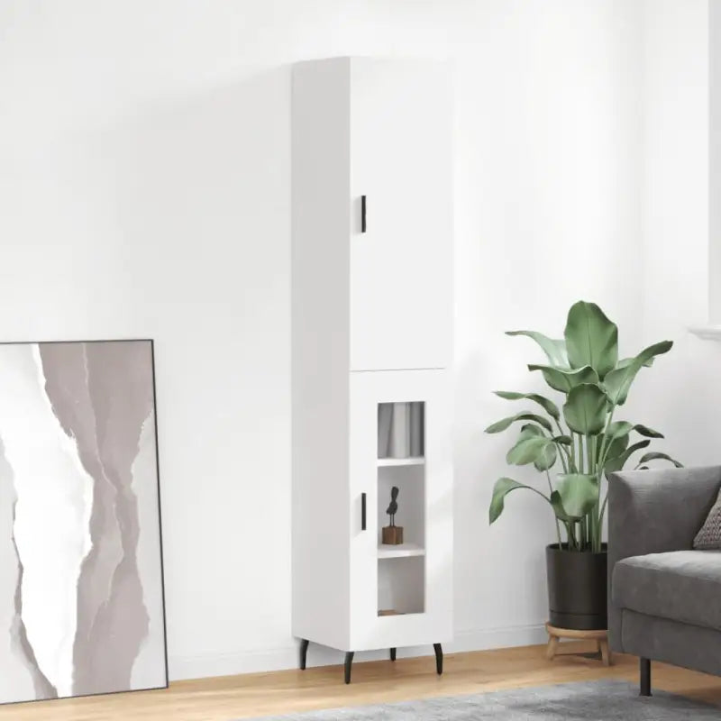 Trendy hoge kast van bewerkt hout voor een uniek interieur - Wit / 1 / 1 glazen deur - Dressoirs & buffetkasten