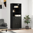 Trendy hoge kast van duurzaam bewerkt hout met charmante uitstraling - Zwart / 1 / 2 deuren 2 lades - Dressoirs &