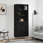 Trendy hoge kast van duurzaam bewerkt hout met charmante uitstraling - Zwart / 1 / 2 houten deuren - Dressoirs &