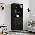 Trendy hoge kast van duurzaam bewerkt hout met charmante uitstraling - Zwart / 1 / 2 deuren - Dressoirs & buffetkasten