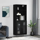 Trendy hoge kast van duurzaam bewerkt hout met charmante uitstraling - Zwart / 1 / 2 glazen deuren - Dressoirs &