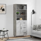 Trendy hoge kast van duurzaam bewerkt hout met charmante uitstraling - Betongrijs / 1 / 1 houten deur 3 lades