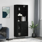 Trendy hoge kast van duurzaam bewerkt hout met charmante uitstraling - Zwart / 1 / 1 glazen deur 3 lades - Dressoirs &