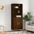 Trendy hoge kast van duurzaam bewerkt hout voor een uniek interieur - bruin eikenkleur / 1 / 2 deuren - Dressoirs &