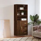 Trendy hoge kast van duurzaam bewerkt hout voor een uniek interieur - bruin eikenkleur / 1 / 1 deur 3 lades - Dressoirs