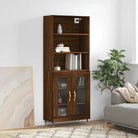 Trendy hoge kast van duurzaam bewerkt hout voor een uniek interieur - bruin eikenkleur / 1 / 2 glazen deuren