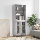 Trendy hoge kast van duurzaam bewerkt hout voor een uniek interieur - Grijs sonoma / 1 / 2 glazen deuren - Dressoirs &