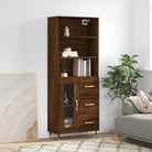 Trendy hoge kast van duurzaam bewerkt hout voor een uniek interieur - bruin eikenkleur / 1 / 1 glazen deur 3 lades