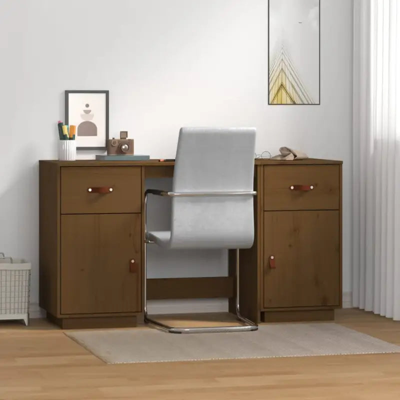 Trendy houten bureau van massief grenenhout voor je woonruimte - Honingbruin - Bureaus