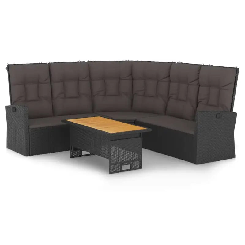 Trendy loungeset van massief acaciahout en poly rattan in zwart materiaal - Zwart - Tuinsets