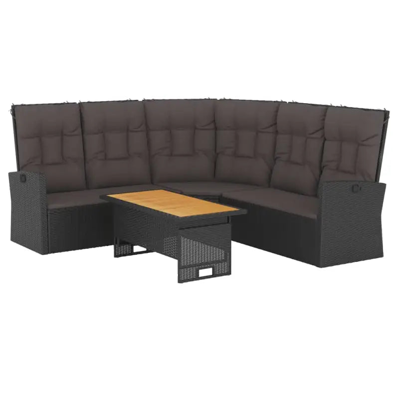 Trendy loungeset van massief acaciahout en poly rattan in zwart materiaal - Zwart - Tuinsets