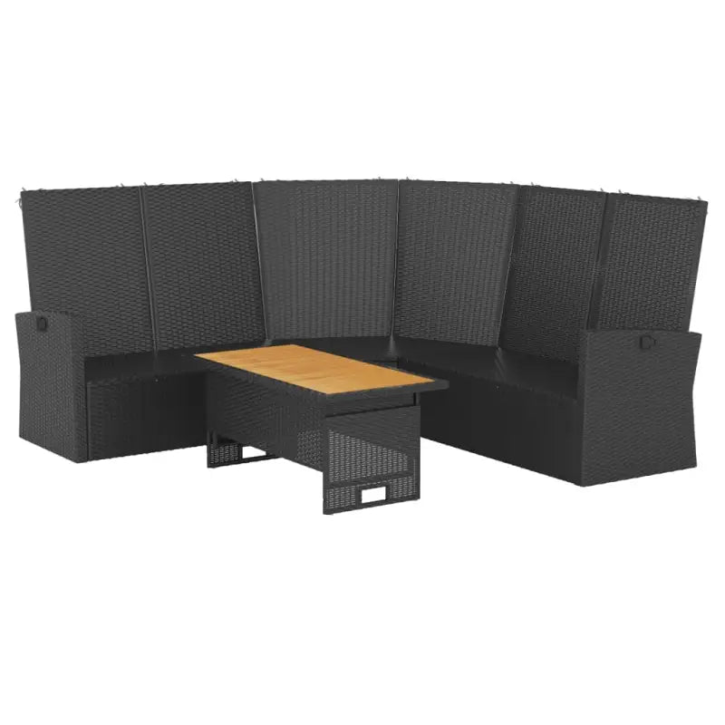 Trendy loungeset van massief acaciahout en poly rattan in zwart materiaal - Zwart - Tuinsets