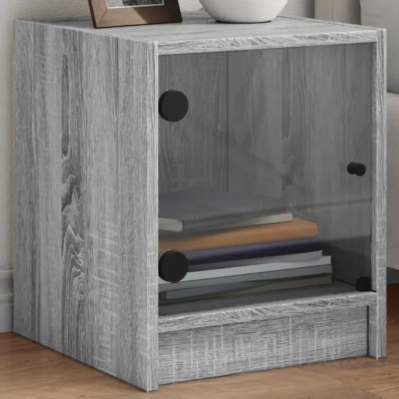 Trendy nachtkastje met glazen deur en stabiel blad voor kleine spullen - Grijs sonoma / 1 - Nachtkastjes