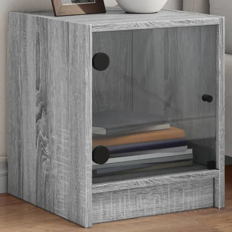 Trendy nachtkastje met glazen deur en stabiel blad voor kleine spullen - Grijs sonoma / 2 - Nachtkastjes
