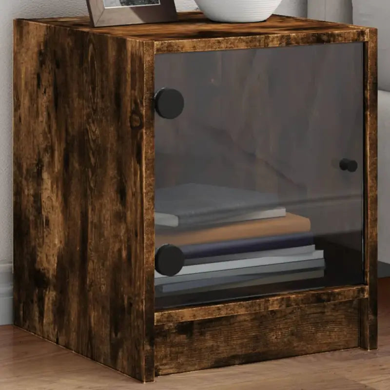 Trendy nachtkastje met glazen deur en stabiel blad voor kleine spullen - Gerookt eiken / 1 - Nachtkastjes