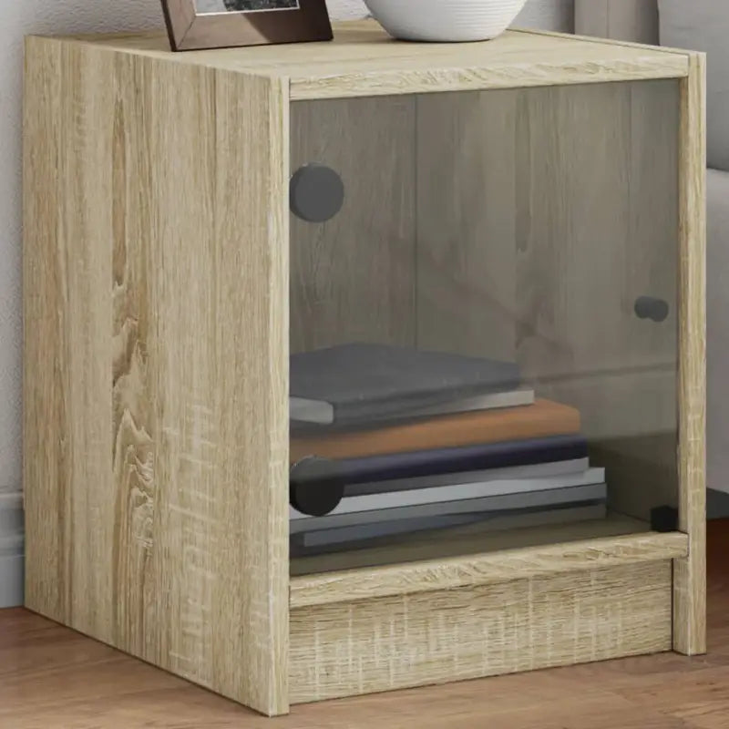 Trendy nachtkastje met glazen deur en stabiel blad voor kleine spullen - Sonoma eiken / 2 - Nachtkastjes